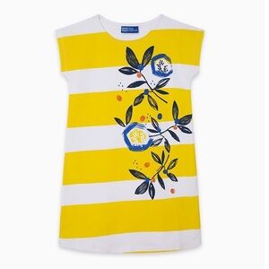 Girls' Yellow & White Striped Floral Casual Dress